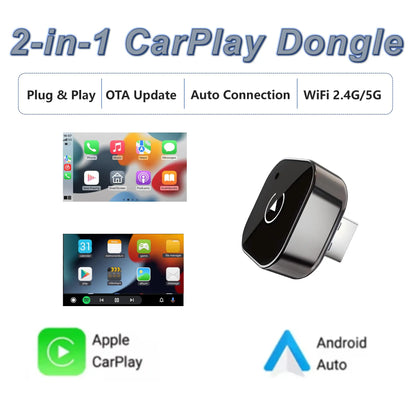 2 IN 1 Wireless Carplay Adapter, Converts Wired to Wireless carplay Adapter for iPhone, Wireless Control Plug & Play Carplay