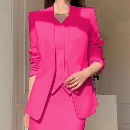 Elegant 2-Piece Business Suit Set - Professional Blazer & High Waist Midi Skirt