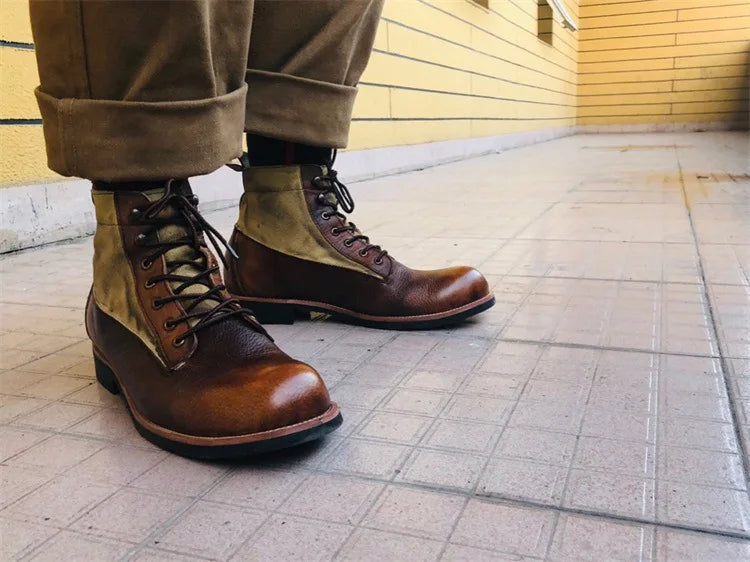 New Brown Boots for Men Black Business Handmade Men's Short Boots Round Toe Slip-On Ankle Boots Motorcycle Boots Combat Boots