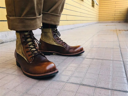 New Brown Boots for Men Black Business Handmade Men's Short Boots Round Toe Slip-On Ankle Boots Motorcycle Boots Combat Boots