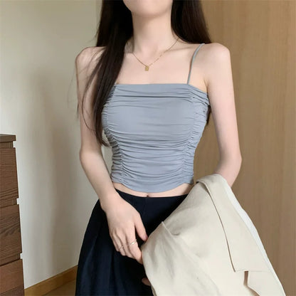 Top Women Sexy Shirts Sleeveless Tube Tops Girls Tops With Suspenders Lady White Camisole Padded Bras Woman Clothing Corset Top