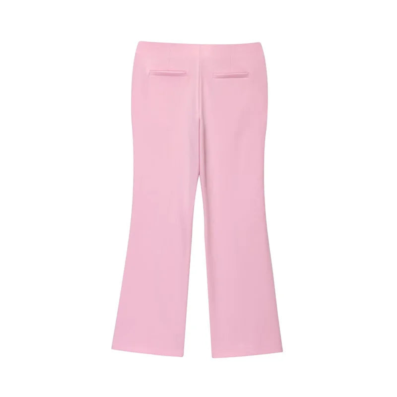 Chic Pink 2-Piece Casual Set - Flared Hem Vest & Wide Leg Pants