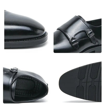 Men Business Dress Shoes Black Brown Side Double Button Leather Shoes European Fashion Versatile Suit Le Fu Shoes Size 38-46