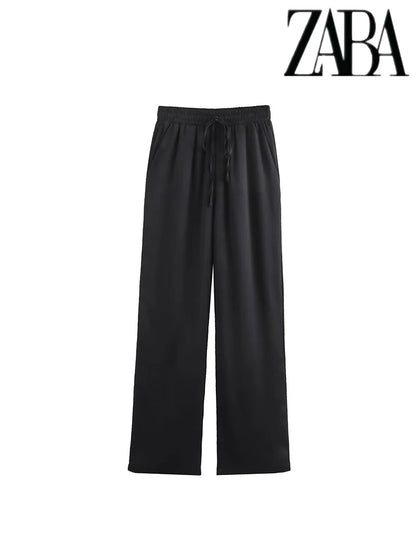 TRAF Women's Pure Colour Casual Commuter Suit Suit Double Breasted Lapel Jacket High Waisted Wide Leg Pants Women's Two Pieces
