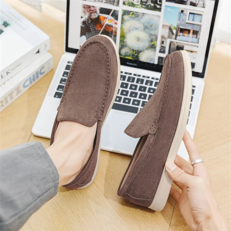 2025 Men's Classic Loafers | Fashionable Suede Flats with Round Toe Design | Comfortable Lazy Slip-on Shoes