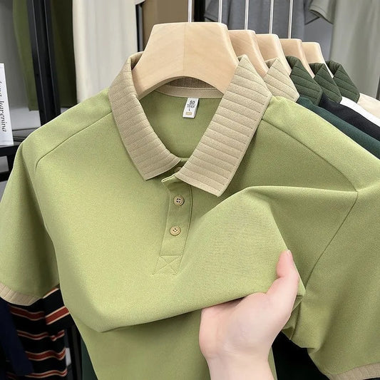 2025 New Patchwork Summer Men Polo Shirts Lapel Half Button Shoet Sleeve Busniess Korean Fashion Casual Men Tops