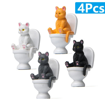 Cat Sit On Figurines Toilet Cat Ornament Kawaii Cat Doll Micro Landscape Fairy Garden Miniature for Kids Cat Toy Home Decoration