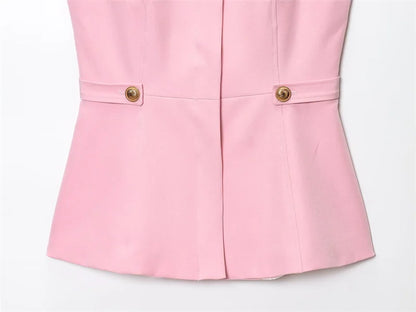 Chic Pink 2-Piece Casual Set - Flared Hem Vest & Wide Leg Pants