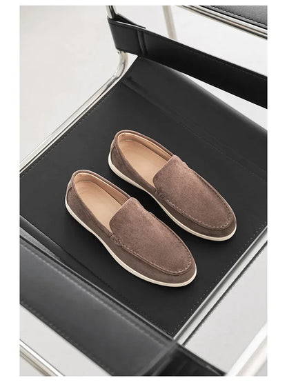 2025 Men's Classic Loafers | Fashionable Suede Flats with Round Toe Design | Comfortable Lazy Slip-on Shoes