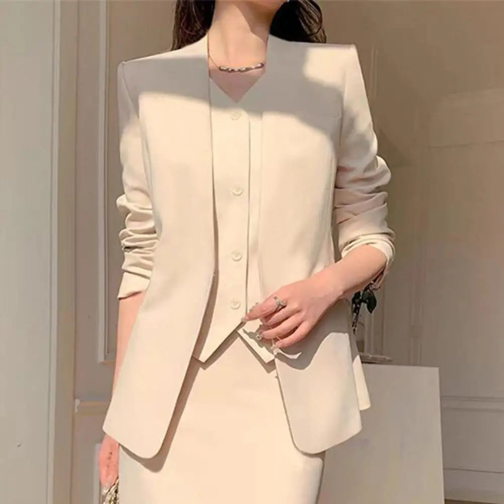 Elegant 2-Piece Business Suit Set - Professional Blazer & High Waist Midi Skirt