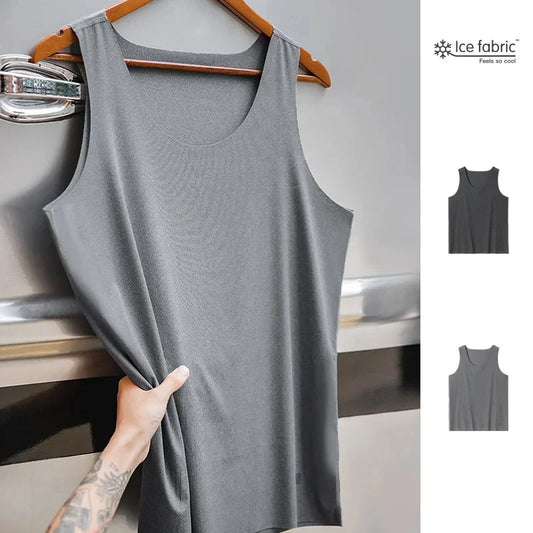 Maden Summer Tank Top for Men Traceless Ice Silk Cool Sleeveless T-Shirt Waistcoat O-neck Vest Tees for Gym Muscle Sportswear