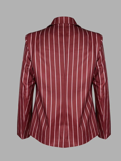 Beautyblue Blazer Set Women's Trouser Suit Outerwear Striped Trousers New Vintage Loose Wide Leg Long Sleeves Suit Costume Femme