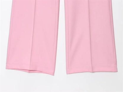 Chic Pink 2-Piece Casual Set - Flared Hem Vest & Wide Leg Pants