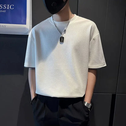 Top T Shirt for Men Orange O Neck Man Tee Shirts Plain Clothing Streetwear No Logo Cool Hot Loose Basic High Quality Aesthetic S