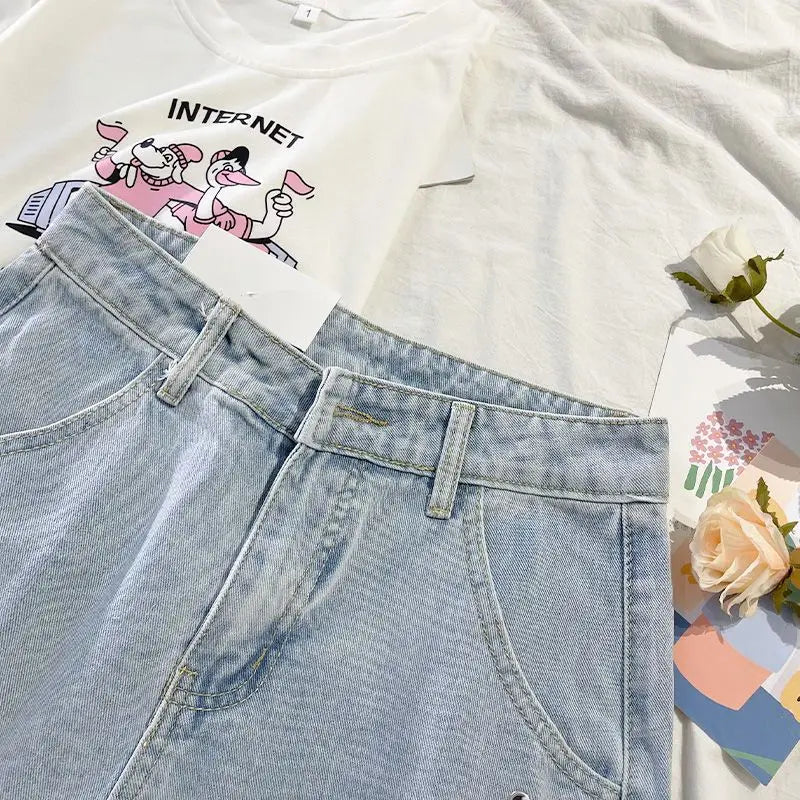 Japanese Denim Shorts Women 2025 New Bottoms Hig Waist Embroidery Bandage Pants Tunic Cute Shorts Pantalones Cortos De Mujer