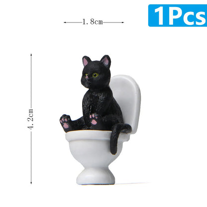 Cat Sit On Figurines Toilet Cat Ornament Kawaii Cat Doll Micro Landscape Fairy Garden Miniature for Kids Cat Toy Home Decoration