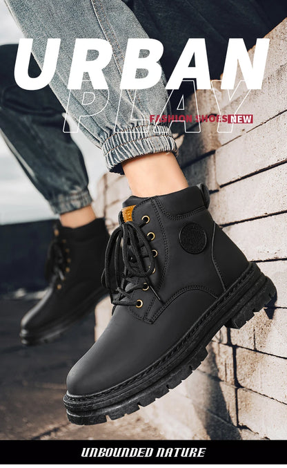 Men's high top boots four season outdoor work shoes anti slip and comfortable yellow boots fashion British casual leather boots