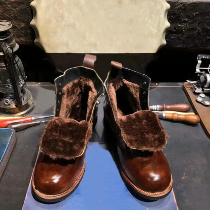 New Brown Boots for Men Black Business Handmade Men's Short Boots Round Toe Slip-On Ankle Boots Motorcycle Boots Combat Boots