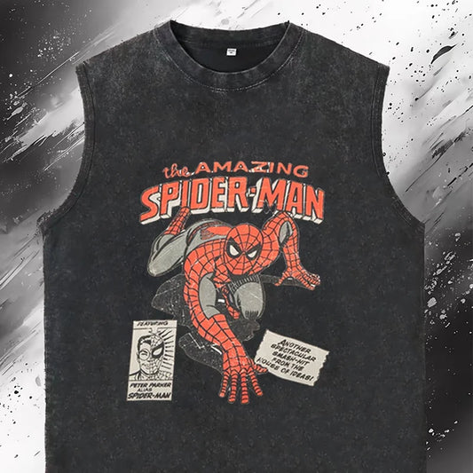Men's Tank Tops Marvel's Spider-Man Graphic Print Vintage Washed Oversized Gym Vest  Woman's T Shirt Sleeveless Y2k Clothes Tees