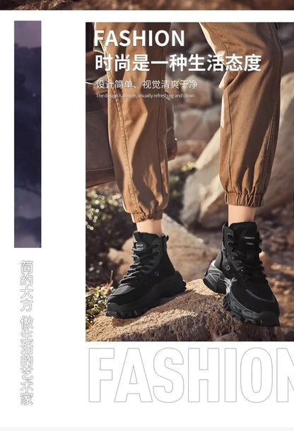 Mens Boots Leather Shoes Platform Boots for Men Outdoor Sneakers Motorcycle Ankle Boots Male Work Boot Casual Hiking Shoes