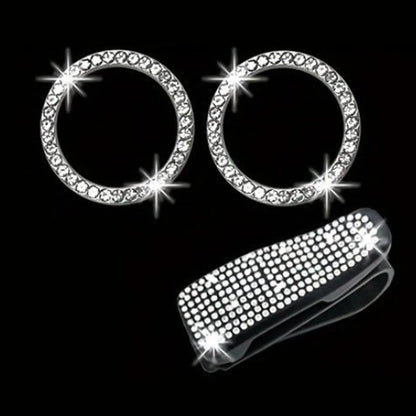 Car Accessories Set 30 Piece Women Bling Universal Steering Wheel Cover Shiny Air Outlet Coasters Tools Hook L Hand Brake Etc.