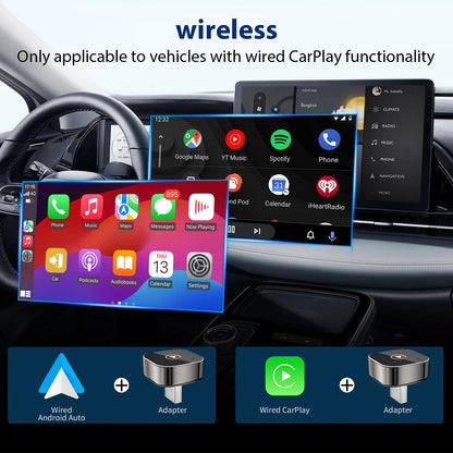 2 IN 1 Wireless Carplay Adapter, Converts Wired to Wireless carplay Adapter for iPhone, Wireless Control Plug & Play Carplay