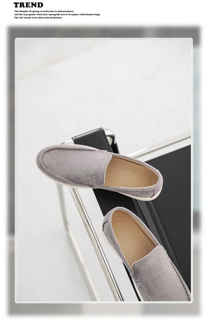 2025 Men's Classic Loafers | Fashionable Suede Flats with Round Toe Design | Comfortable Lazy Slip-on Shoes