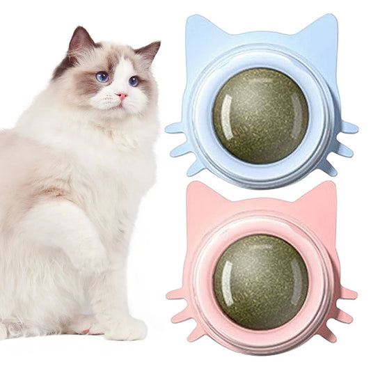 Catnip Wall Toys Rotatable Catnip Lickable Ball Cat Toys Kitten Chew Toys Teeth Cleaning Cat Bite Toy for Indoor Cats