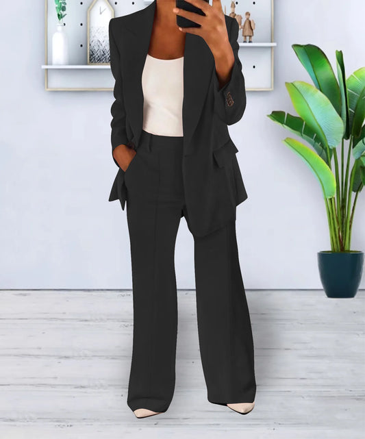 2025 Women's Suit Set Fashion Blue Elegant Office Black Matching Sets Temperament 2-Piece Set