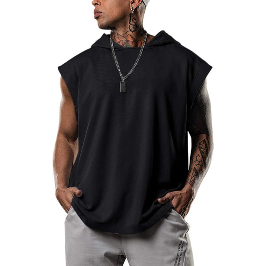 2025 Men Tank Top  Fitness Training Pullover Leisure Fashion Sleeve Men's Hooded Vest Solid Color Tank Tops For Male