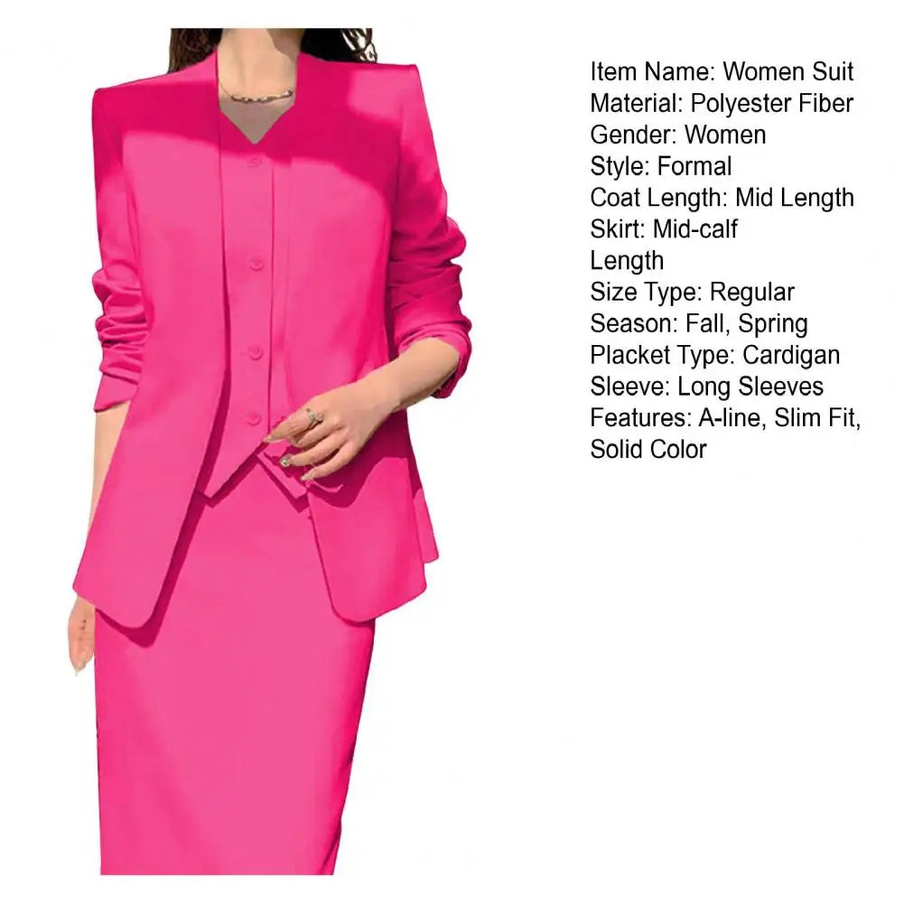 Elegant 2-Piece Business Suit Set - Professional Blazer & High Waist Midi Skirt