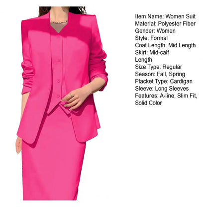 Elegant 2-Piece Business Suit Set - Professional Blazer & High Waist Midi Skirt