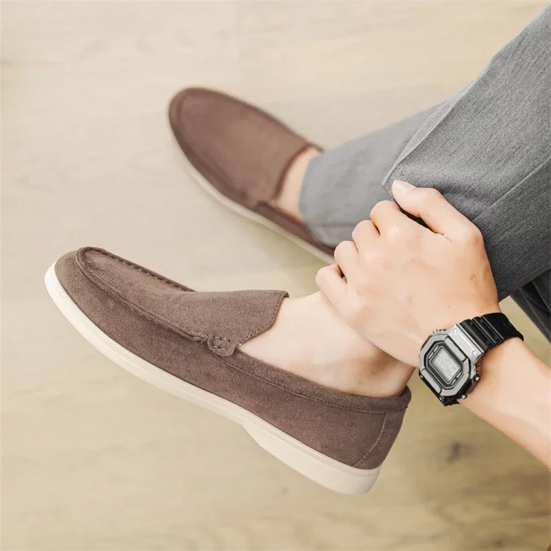 2025 Men's Classic Loafers | Fashionable Suede Flats with Round Toe Design | Comfortable Lazy Slip-on Shoes