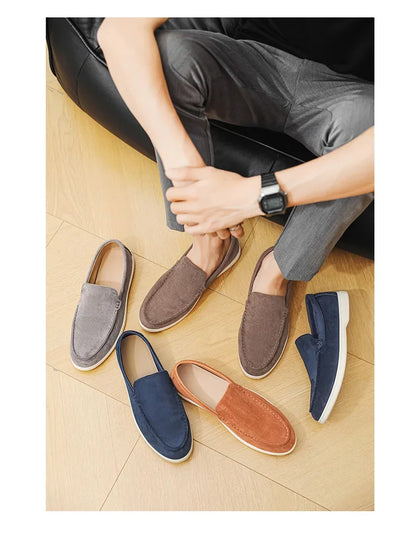 2025 Men's Classic Loafers | Fashionable Suede Flats with Round Toe Design | Comfortable Lazy Slip-on Shoes