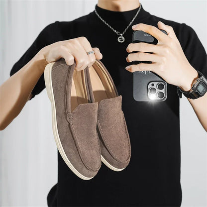 2025 Men's Classic Loafers | Fashionable Suede Flats with Round Toe Design | Comfortable Lazy Slip-on Shoes