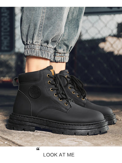 Men's high top boots four season outdoor work shoes anti slip and comfortable yellow boots fashion British casual leather boots