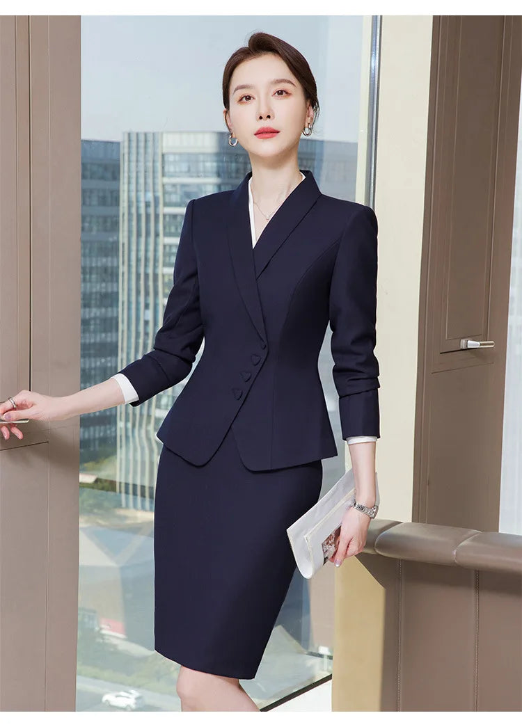 Classic Business Blazer & Skirt Set - Professional 2-Piece Suit for Office Wear