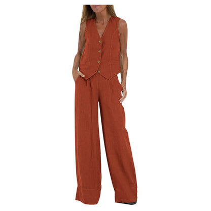 Trendy Vest & Pants Suit Set - Sleeveless 2-Piece with Color Block Stitching