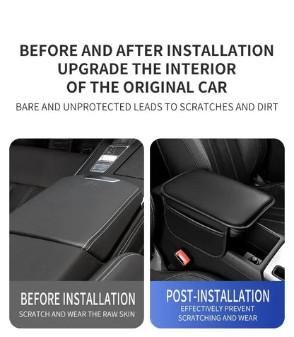 Car Center Console Protector Cover Upgraded Armrest Box Cushion Arm Rest Mat with Side Storage Pocket PU Leather Car Accessories