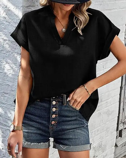 Women's Blouse White Shirt 2024 Summer Solid Color V-neck Cotton Linen Shirt Top Блузки Женские Blusen  Блузка Camisas De Mulher