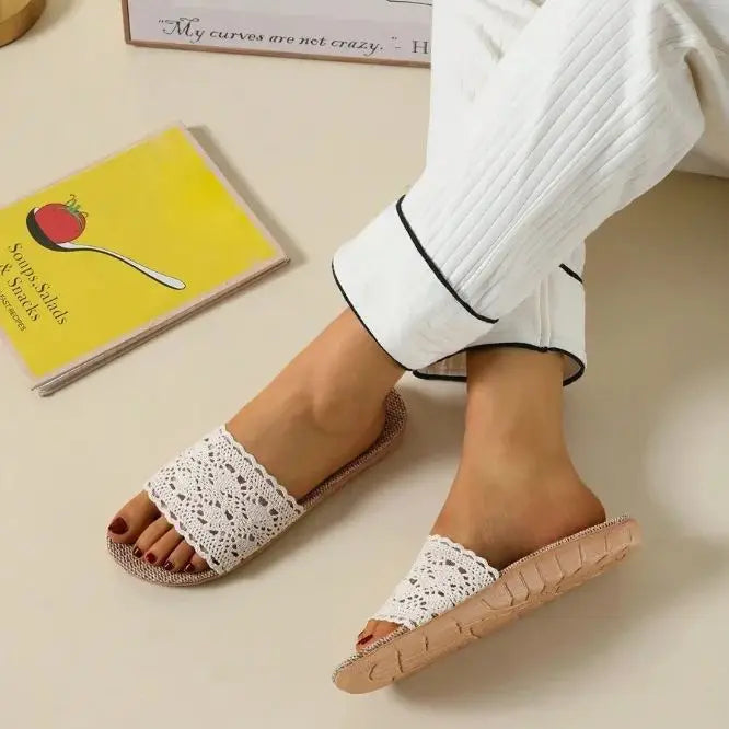 Summer Ladies' Lace Slippers Internet Famous Home Use Anti-Slip Linen Slippers for Women Comfortable Floor Slippers