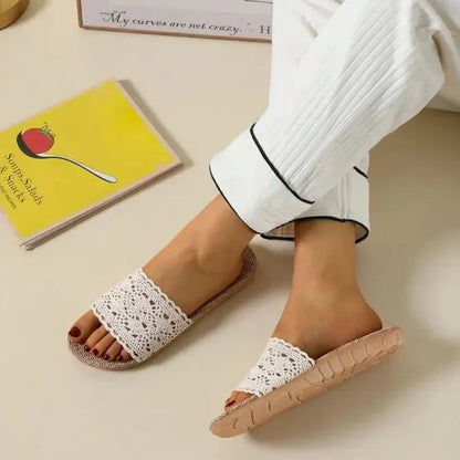 Summer Ladies' Lace Slippers Internet Famous Home Use Anti-Slip Linen Slippers for Women Comfortable Floor Slippers