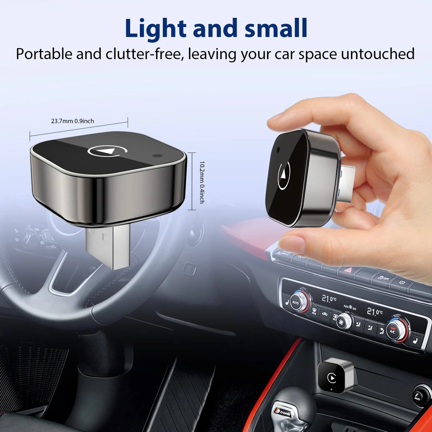 2 IN 1 Wireless Carplay Adapter, Converts Wired to Wireless carplay Adapter for iPhone, Wireless Control Plug & Play Carplay