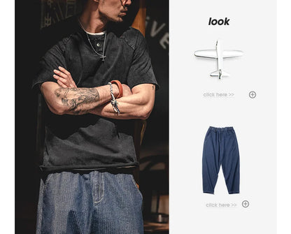 Maden Men Summer T Shirts Cotton Casual Streetwear Tees Retro Do Old Tops Slight Stretch Slim Short Sleeve T-shirts