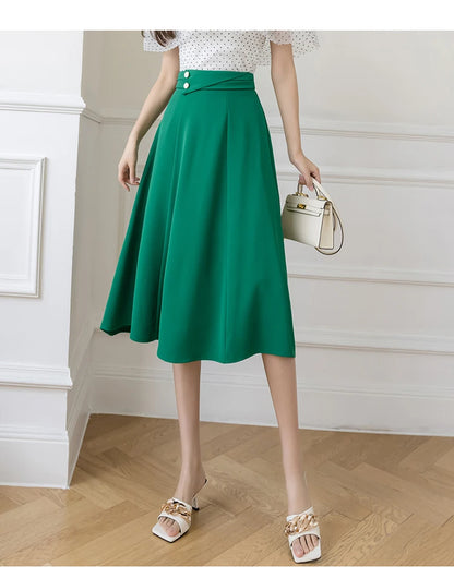 Women's Skirts High Waist Sweet Girl's Mid-calf Skirt Solid Skirts for Women Vintage Long Fashion 2023 Kawaii Summer Women Skirt
