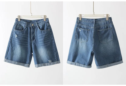 Women Denim Shorts Ripped Wide Leg Black High Waist Short Jeans Straight Leg Blue Denim Shorts For Women Summer Jean Shorts