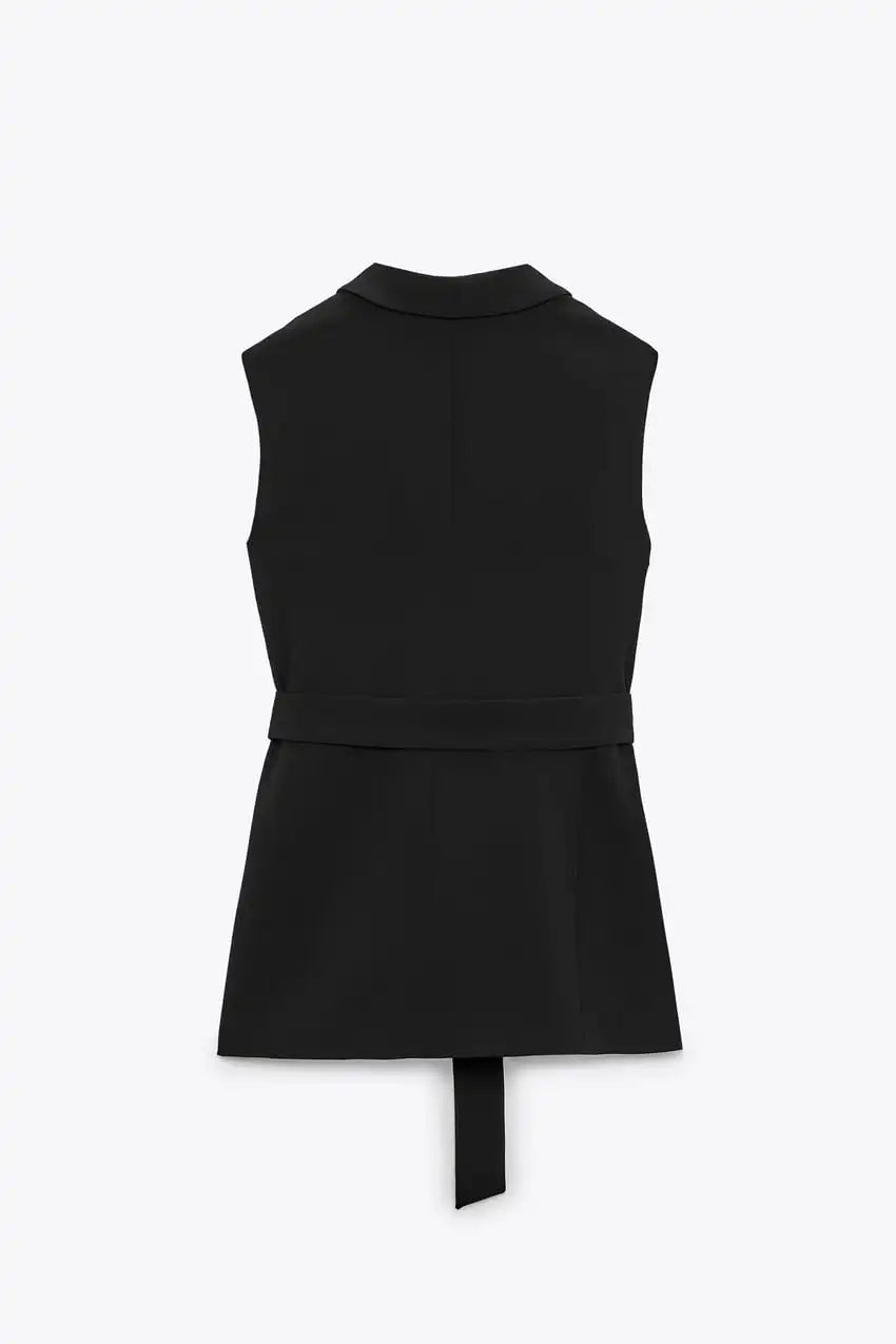 Elegant Sleeveless Vest Suit Set - Lapel Blazer Vest with Matching High Waist Pants