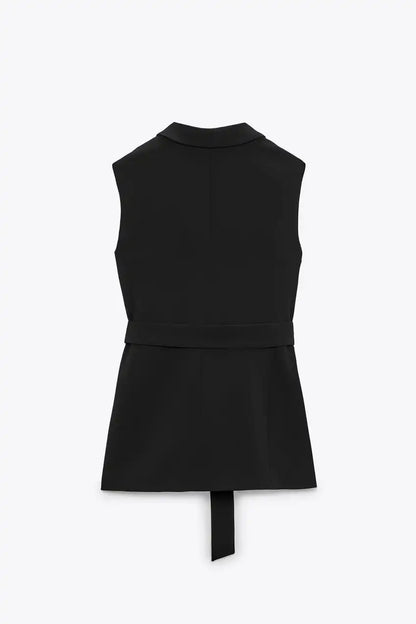 Elegant Sleeveless Vest Suit Set - Lapel Blazer Vest with Matching High Waist Pants