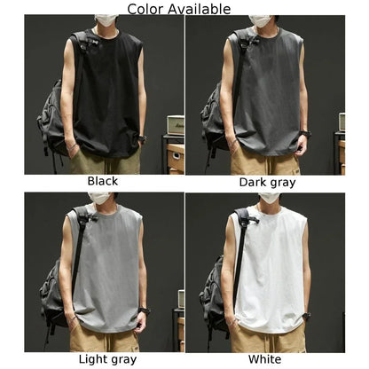 Men Running Tank Top Workout Muscle Sleeveless T-Shirt Summer Gym Vest Sports Solid Color Handsome Tops