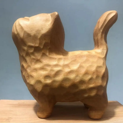 Cat Model Crafts Hand-carved Wooden Cat Statue Cute Tiny Cat Sculpture Cartoon Creative Animal Figurine Kids Gifts